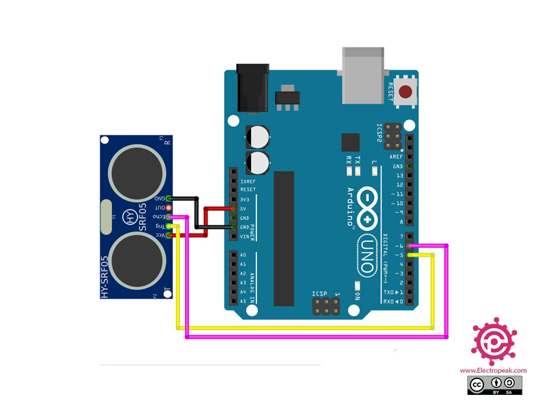 SRF05 Module Arduino circuit