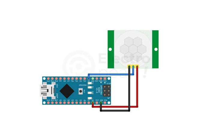 HC-SR501 PIR sensor with Arduino nano circuit