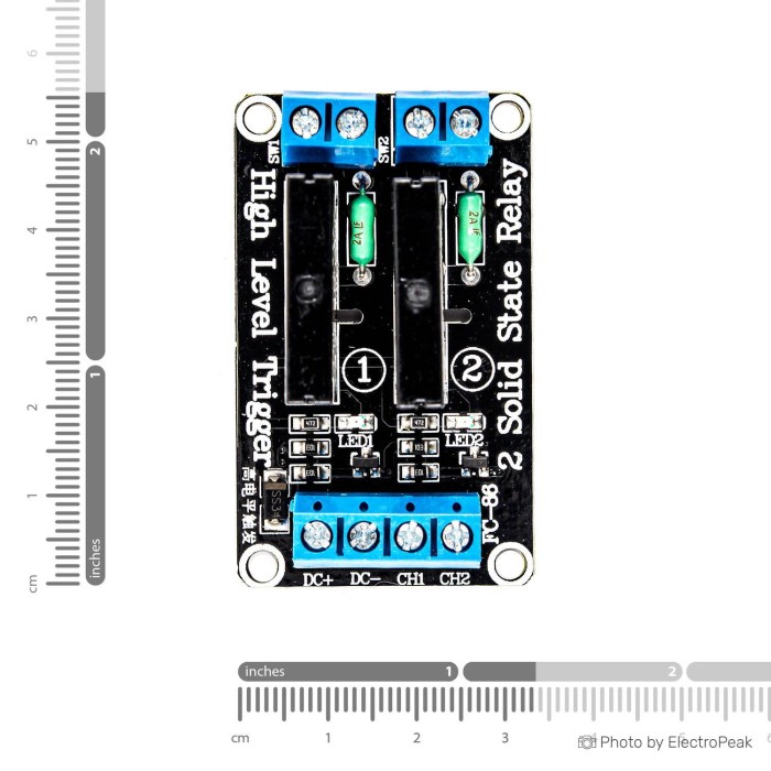 thumbnail image 2 of 5V 2 Channel 240V AC Solid State Relay Module – High Level Trigger For Arduino/PIC 2 of 4