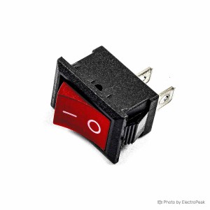 6A 250VAC Rocker Switch - 2-Pin, Red - Pack of 10