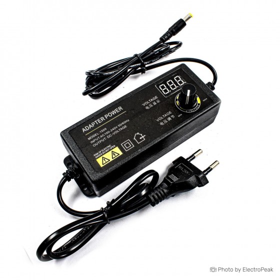 Adjustable Voltage Power Supply Adapter - 3-24V, 2.5A, w/ LED Display