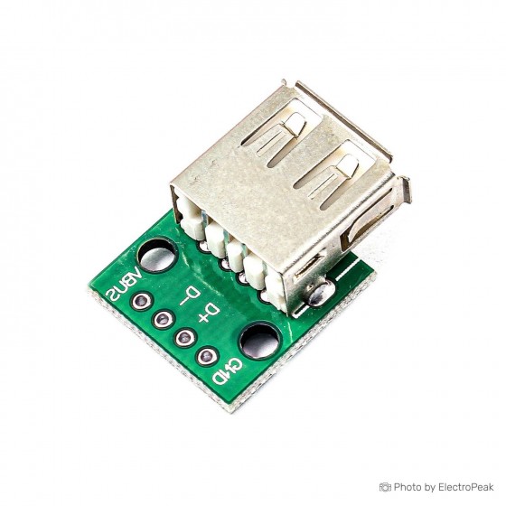 Type A USB Female To DIP PCB Board Adapter (2.54mm) - Pack of 5