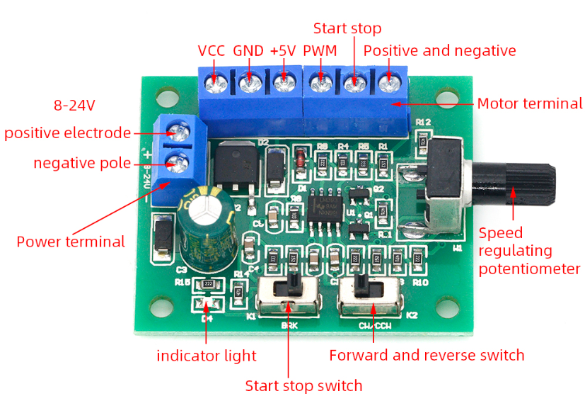 8~24V Brushless Motor PWM Speed Regulation Module pinout